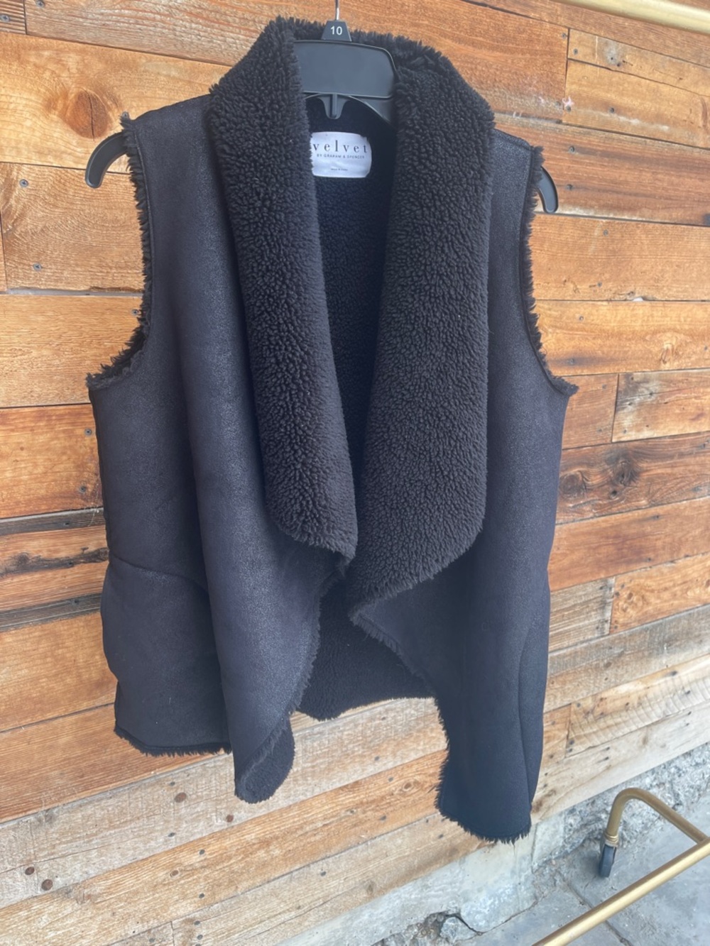 Velvet by Graham & Spencer Black Faux Shearling Open-Front Vest